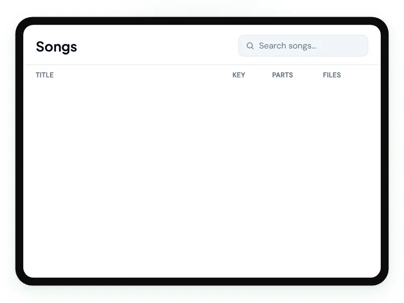 A searchable song library table filtering as you type